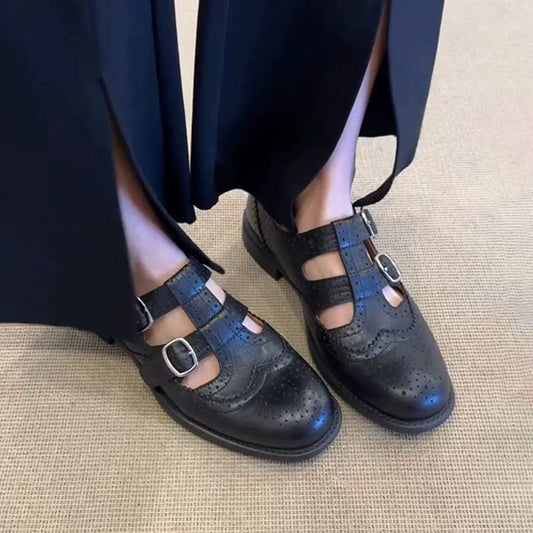 High quality vintage women's leather flats shoes