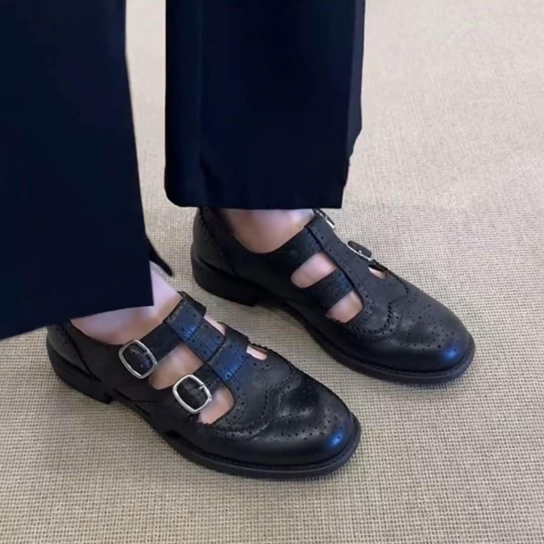 High quality vintage women's leather flats shoes